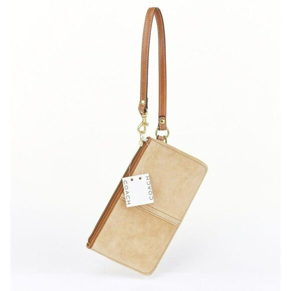 NWT Coach Suede Eyelet Large Phone Wristlet Pouch CAMEL - Picture 6 of 10